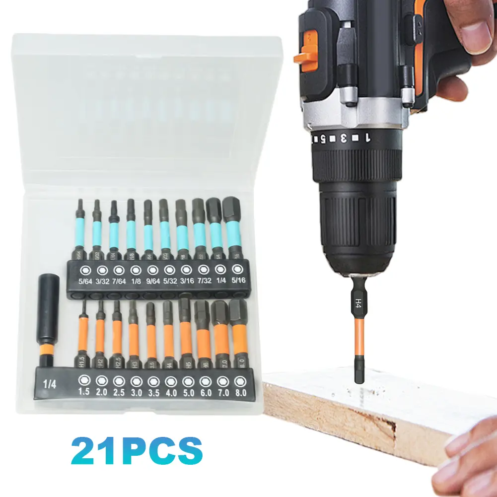 21Pcs Allen Wrench Drill Bit with Storage Case Magnetic Drill Bits Magnetic Hex Screwdriver Bit Set for Woodworking