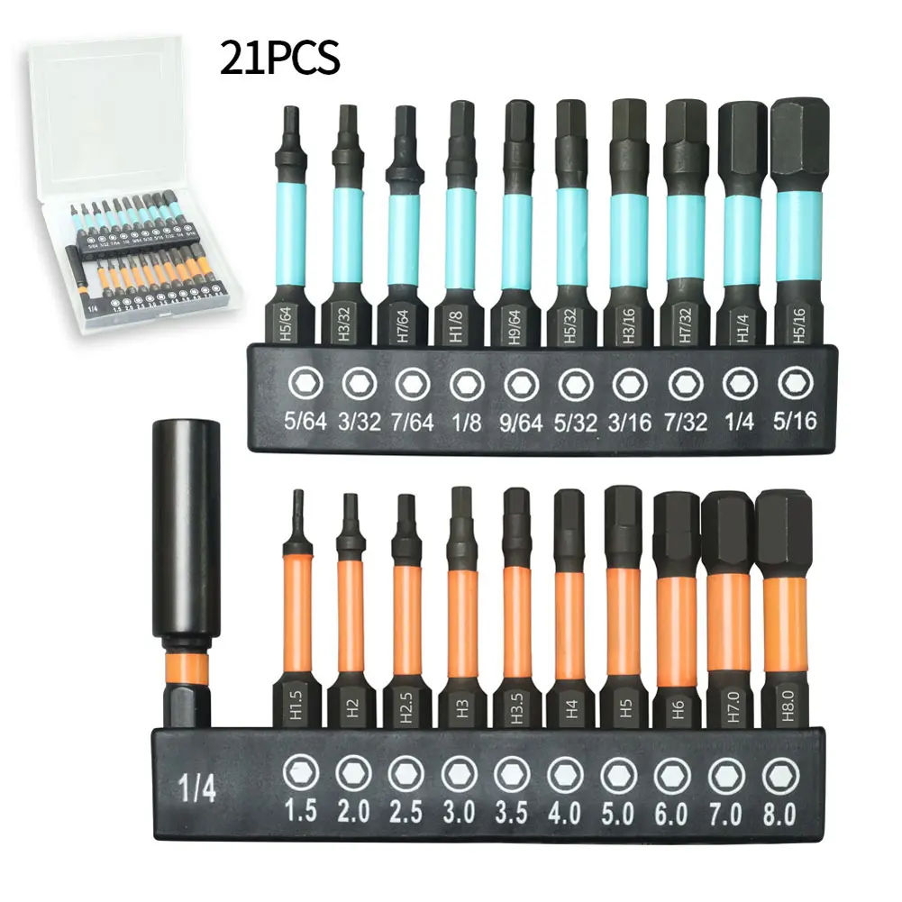 21Pcs Allen Wrench Drill Bit with Storage Case Magnetic Drill Bits Magnetic Hex Screwdriver Bit Set for Woodworking