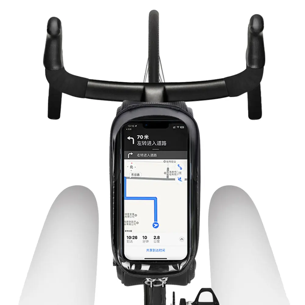 Bike Front Frame Bag Bike Storage Bag Waterproof Bike Phone Holder Bag Touch-Screen PU Bike Tube Bag for Phones Under 6.5 Inch