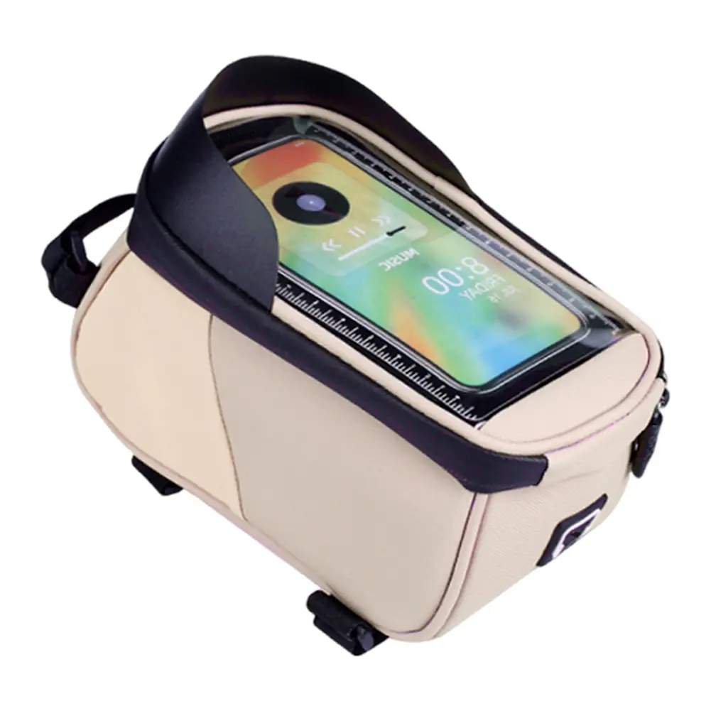 Bike Front Frame Bag Bike Storage Bag Waterproof Bike Phone Holder Bag Touch-Screen PU Bike Tube Bag for Phones Under 6.5 Inch