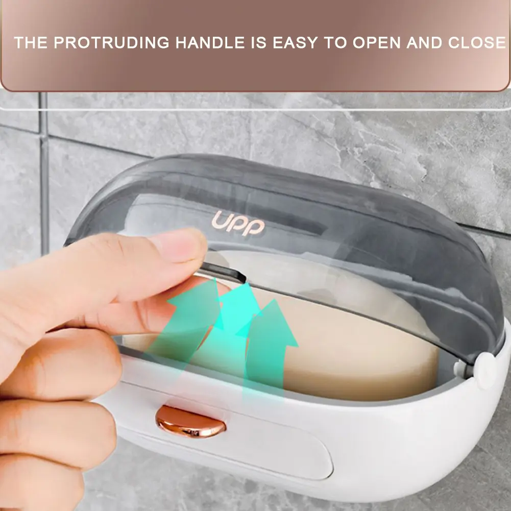 1-5PCS Soap Box Clamshell Soap Holder No Punching Plastic Soap Dish Wall Mounted Self-Adhesive for Home Bathroom Tub