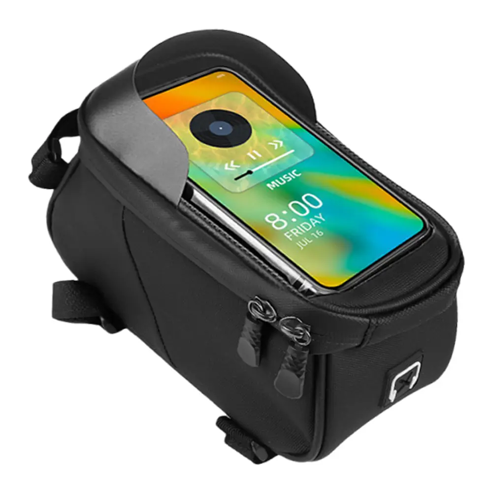 Bike Front Frame Bag Bike Storage Bag Waterproof Bike Phone Holder Bag Touch-Screen PU Bike Tube Bag for Phones Under 6.5 Inch