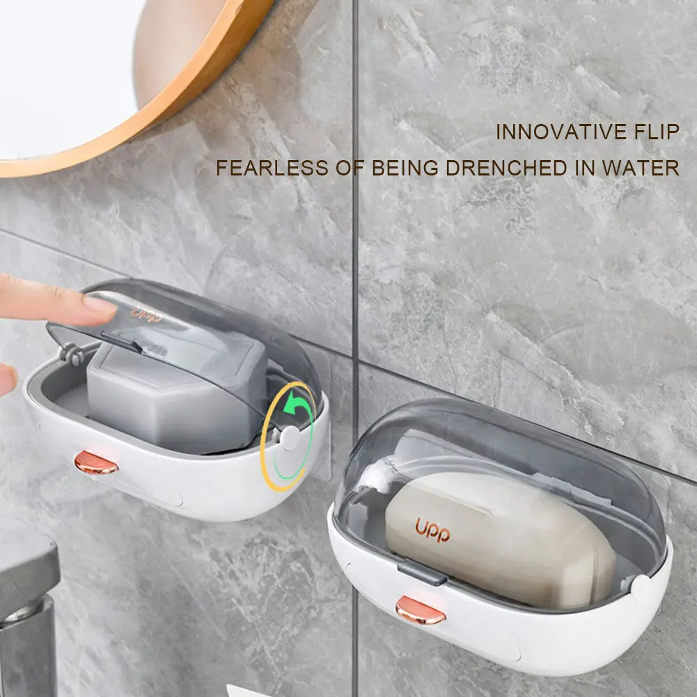 1-5PCS Soap Box Clamshell Soap Holder No Punching Plastic Soap Dish Wall Mounted Self-Adhesive for Home Bathroom Tub