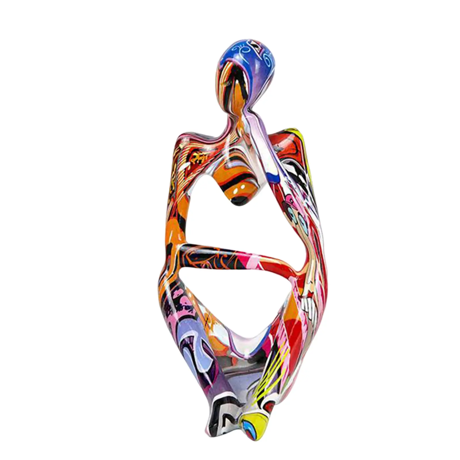 Resin Mini Thinker Figurine Graffiti Abstract Modern Thinker Sculpture Ornaments Handicraft Home Decor for Living Room