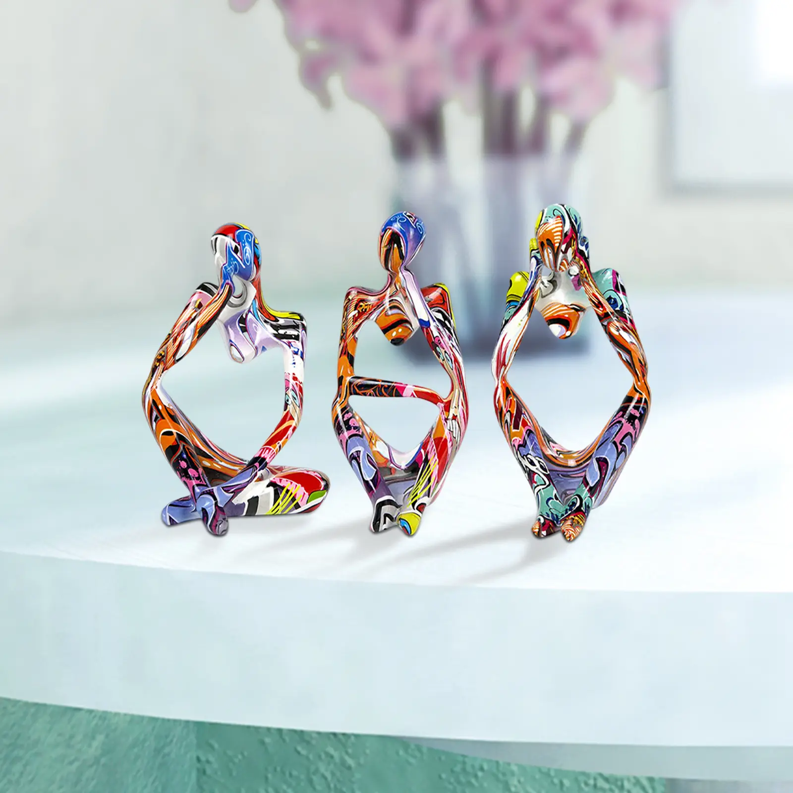 Resin Mini Thinker Figurine Graffiti Abstract Modern Thinker Sculpture Ornaments Handicraft Home Decor for Living Room