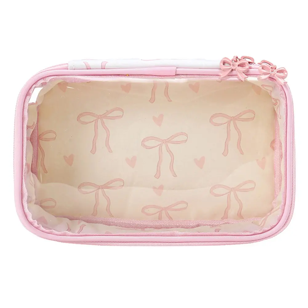 PVC Bow Cosmetic Bag Large Capacity Cute Toiletry Handbag Transparent Portable Storage Bag Bathroom Shower Travel Bag