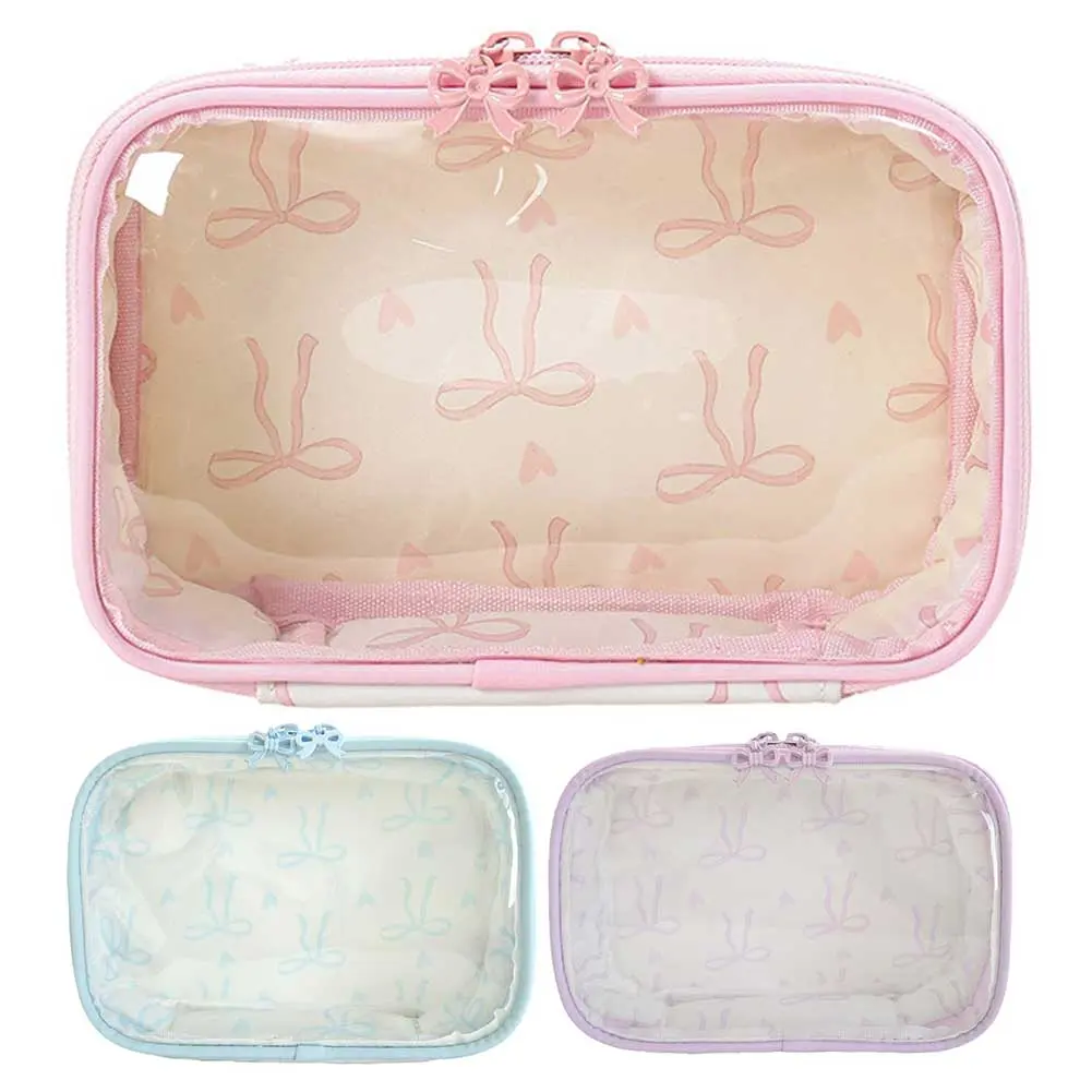 PVC Bow Cosmetic Bag Large Capacity Cute Toiletry Handbag Transparent Portable Storage Bag Bathroom Shower Travel Bag
