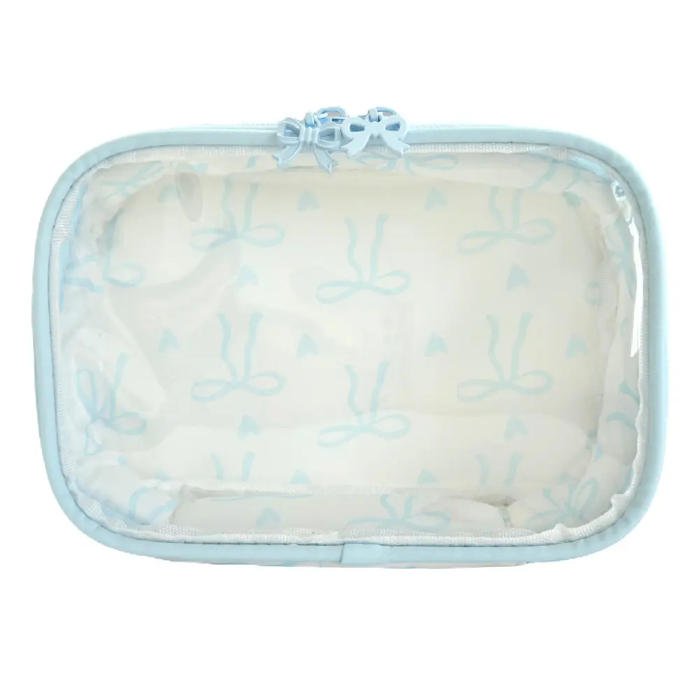 PVC Bow Cosmetic Bag Large Capacity Cute Toiletry Handbag Transparent Portable Storage Bag Bathroom Shower Travel Bag