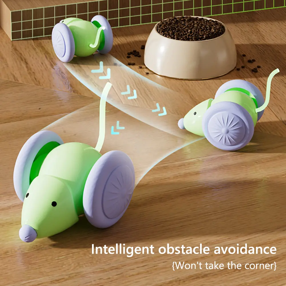 2PCS Electric Mouse Car Interactive Cat Toys with Intelligent Obstacle Avoidance Kitten Toys with LED Lights Cat Mouse Toys