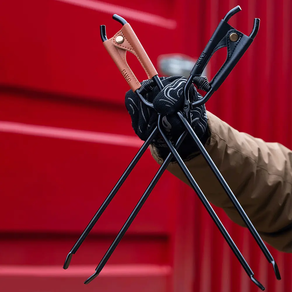 Camping Fire Poker with Leather Cover Thickened Fire Tongs Carbon Steel Barbecue Burning Tongs Outdoor Camping BBQ Tools