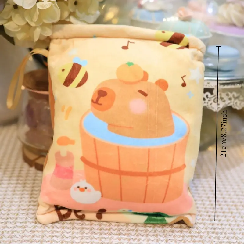 Kawaii Capybara Plush Snack Bag Cartoon Throw Pillow Capibara Plushie Doll Creative Pudding Hold 2 Capybara Cubs Toy Birth Gift