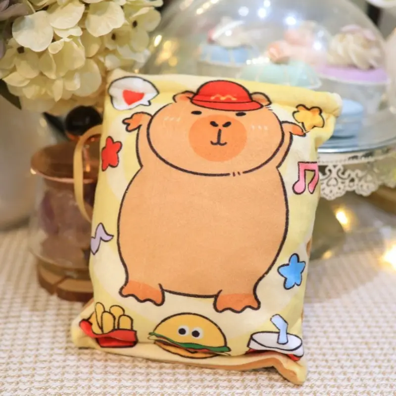 Kawaii Capybara Plush Snack Bag Cartoon Throw Pillow Capibara Plushie Doll Creative Pudding Hold 2 Capybara Cubs Toy Birth Gift