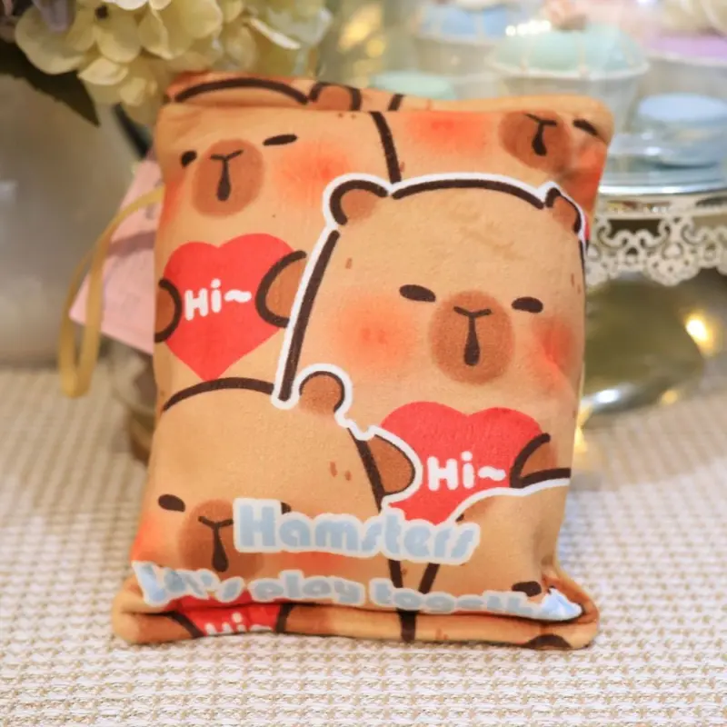 Kawaii Capybara Plush Snack Bag Cartoon Throw Pillow Capibara Plushie Doll Creative Pudding Hold 2 Capybara Cubs Toy Birth Gift