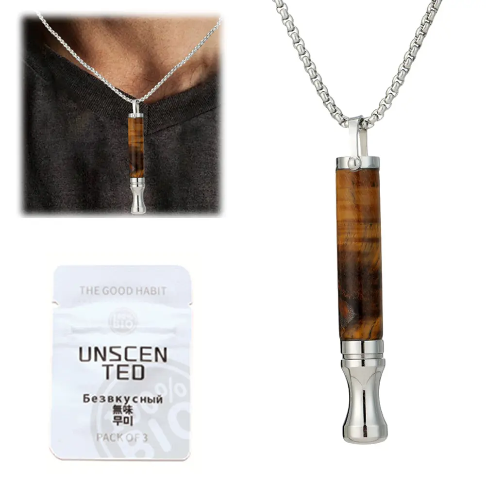 Anti-Smoking Assistance Necklace Stress Relief Tiger Eye Necklace with Cotton Core Energy Stone Tube Necklace for Meditation