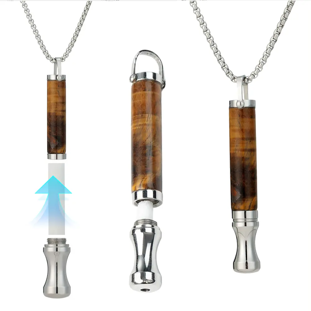 Anti-Smoking Assistance Necklace Stress Relief Tiger Eye Necklace with Cotton Core Energy Stone Tube Necklace for Meditation