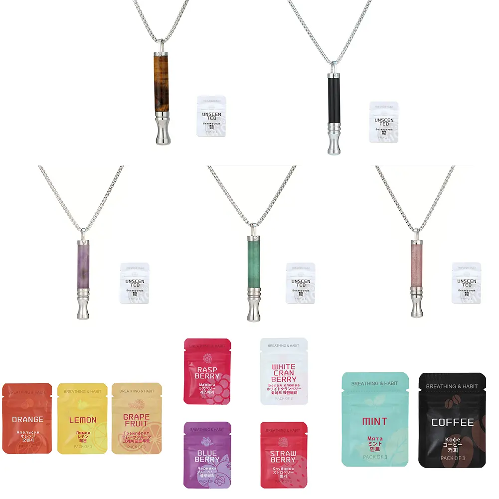 Anti-Smoking Assistance Necklace Stress Relief Tiger Eye Necklace with Cotton Core Energy Stone Tube Necklace for Meditation