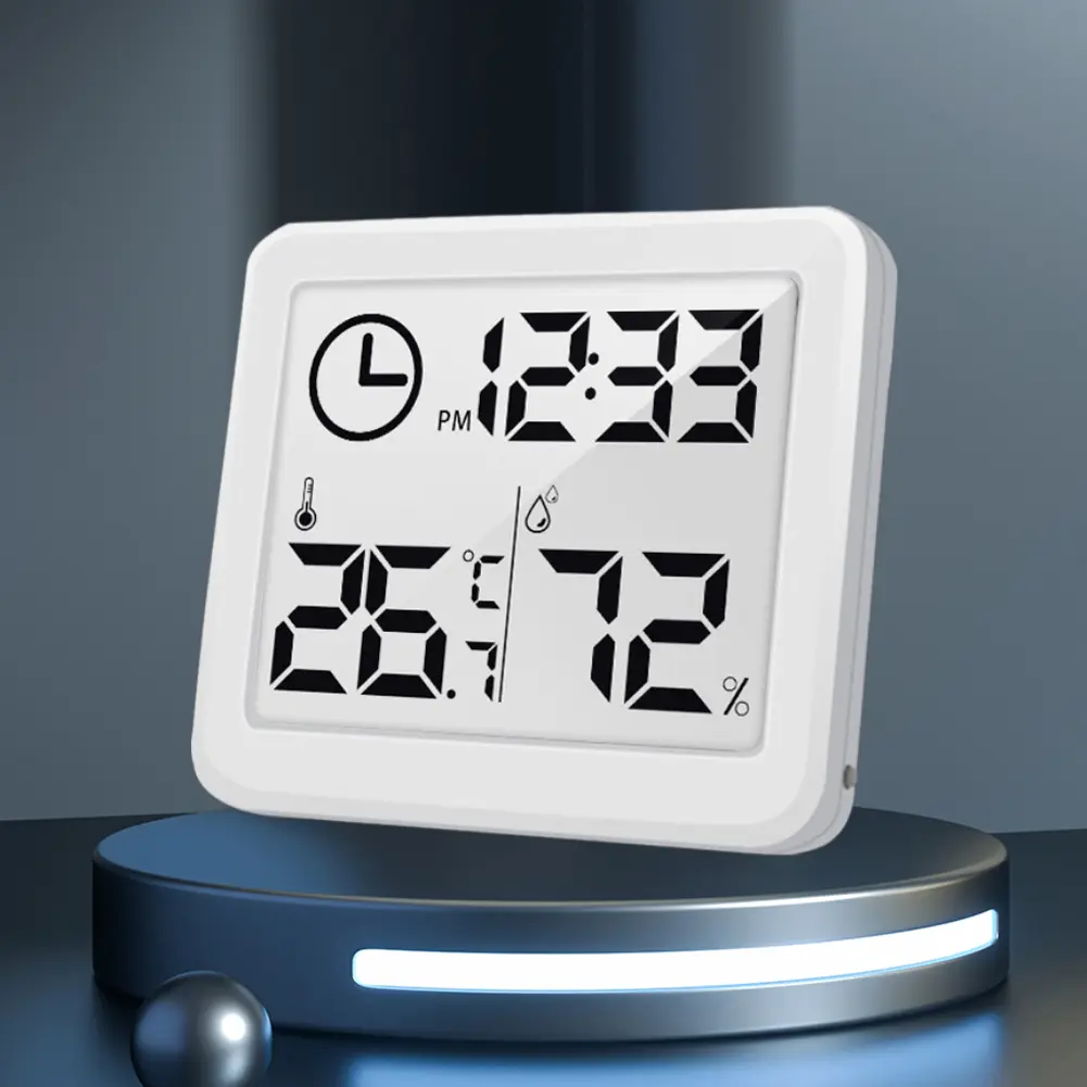 2-5PCS Simple Thermometer Hygrometer with Clock Thermometer Hygrometer LCD Display Temperature Humidity Gauge for Bedroom Office