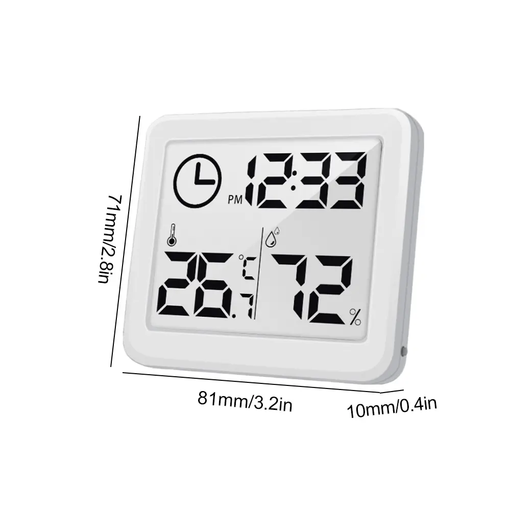 2-5PCS Simple Thermometer Hygrometer with Clock Thermometer Hygrometer LCD Display Temperature Humidity Gauge for Bedroom Office