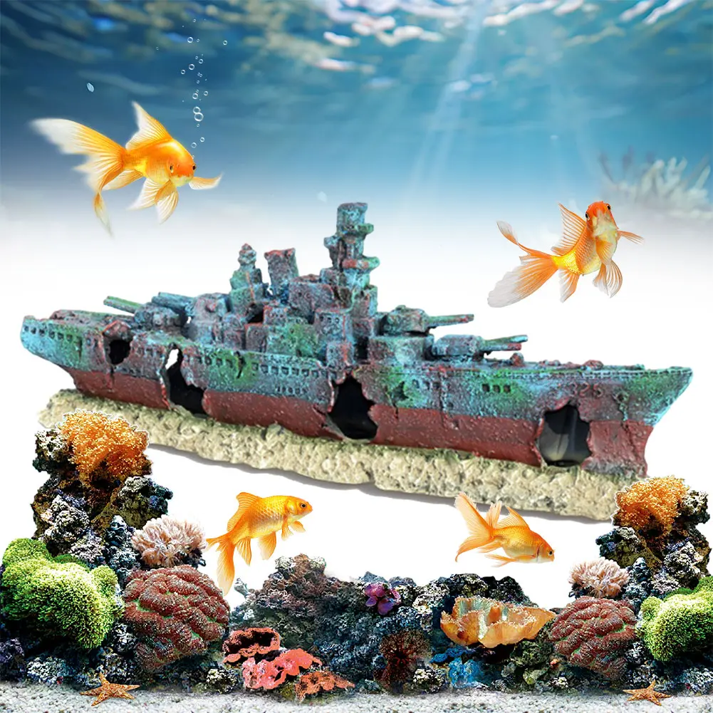 Aquarium Creative Warship Wreckage Wear Resist Warship Handicrafts Shipwreck Decorations for Fish Tank Cave Decor Accessories