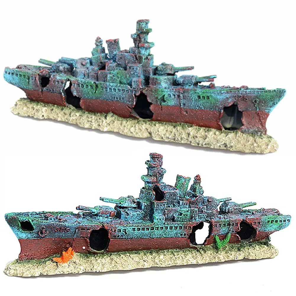Aquarium Creative Warship Wreckage Wear Resist Warship Handicrafts Shipwreck Decorations for Fish Tank Cave Decor Accessories