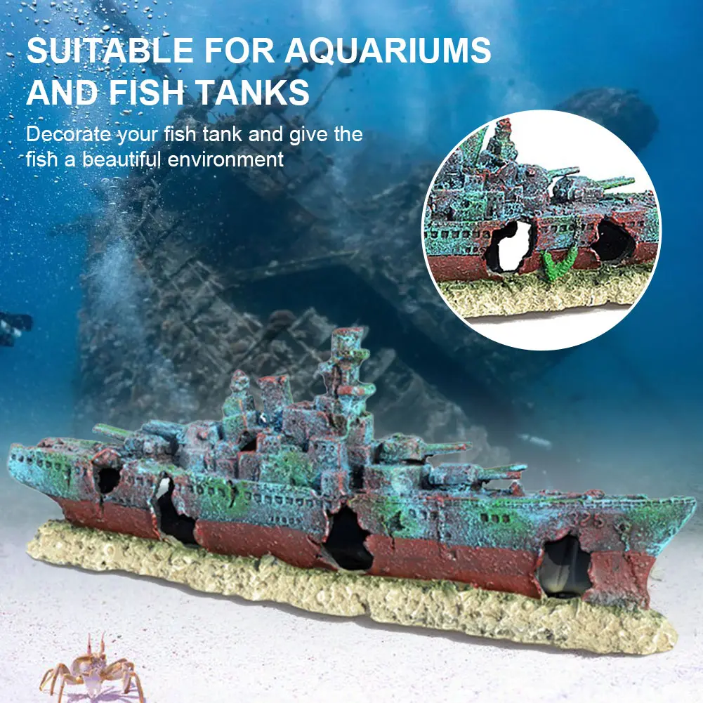 Aquarium Creative Warship Wreckage Wear Resist Warship Handicrafts Shipwreck Decorations for Fish Tank Cave Decor Accessories