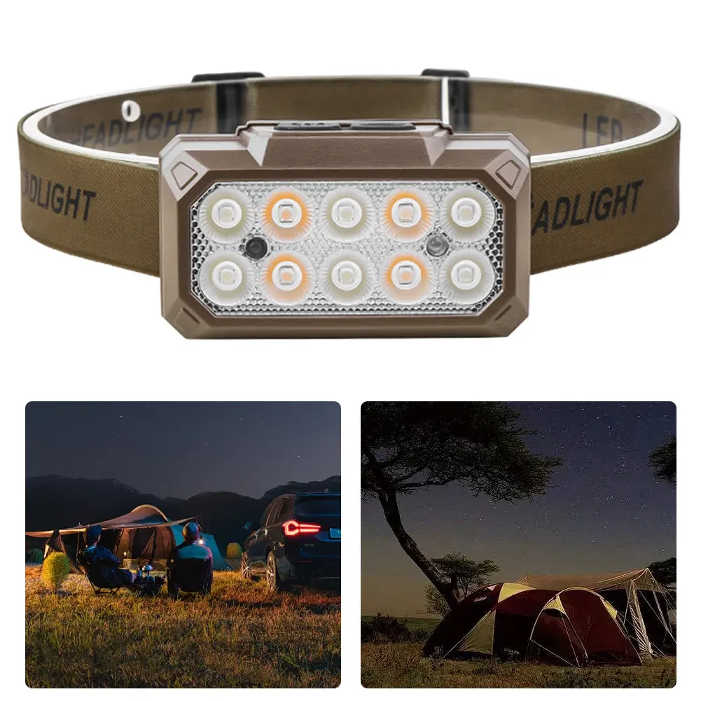 Rechargeable Head Light Motion Sensor 5-Mode Head Flashlight LED Headlamp for Camping Cycling Running Fishing