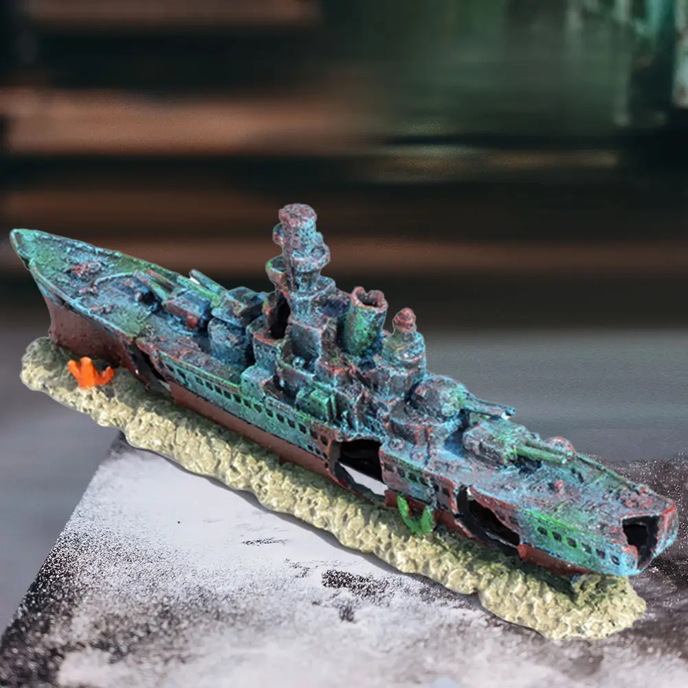 Aquarium Creative Warship Wreckage Wear Resist Warship Handicrafts Shipwreck Decorations for Fish Tank Cave Decor Accessories
