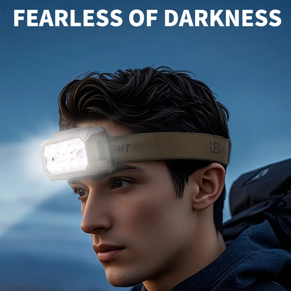 Rechargeable Head Light Motion Sensor 5-Mode Head Flashlight LED Headlamp for Camping Cycling Running Fishing