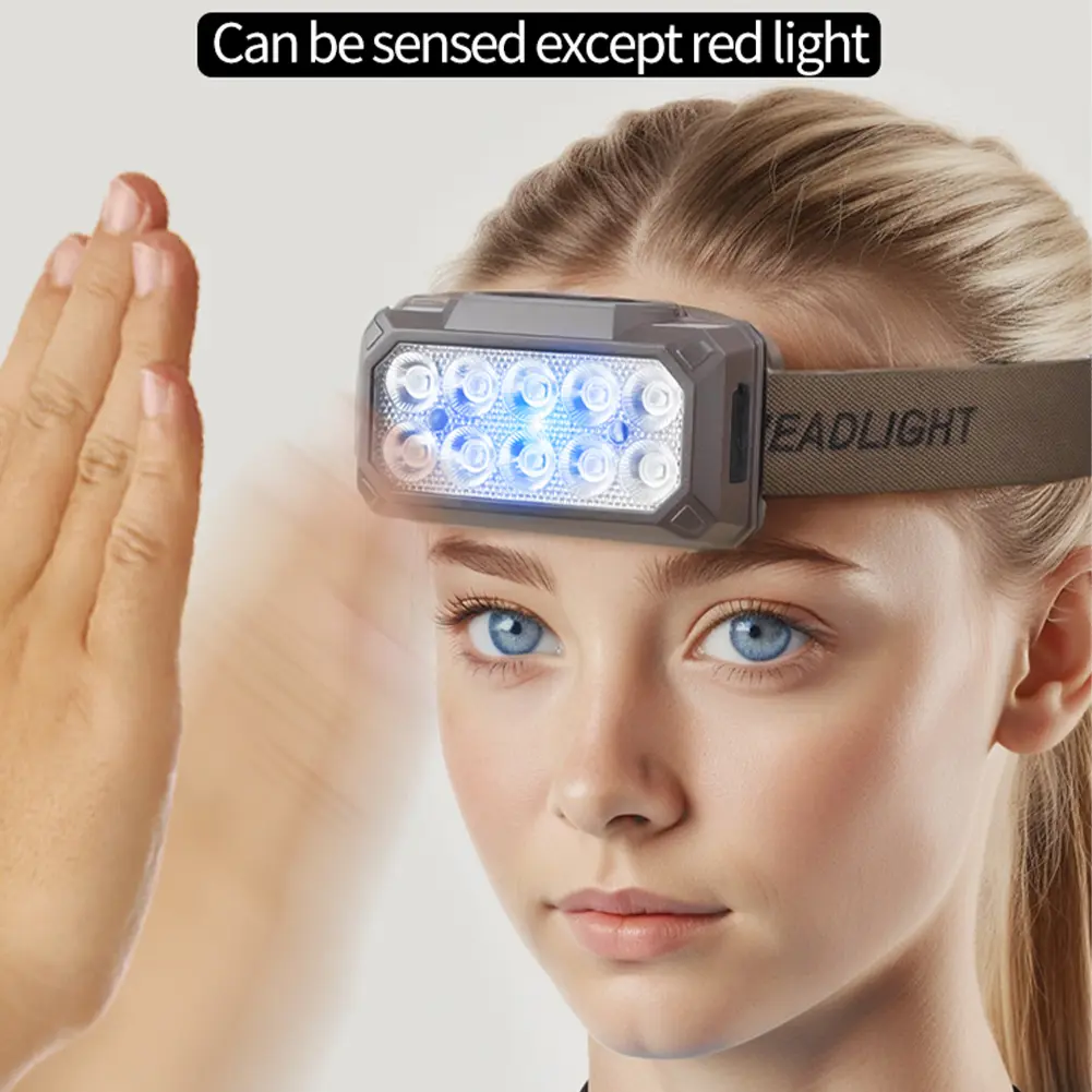 Rechargeable Head Light Motion Sensor 5-Mode Head Flashlight LED Headlamp for Camping Cycling Running Fishing
