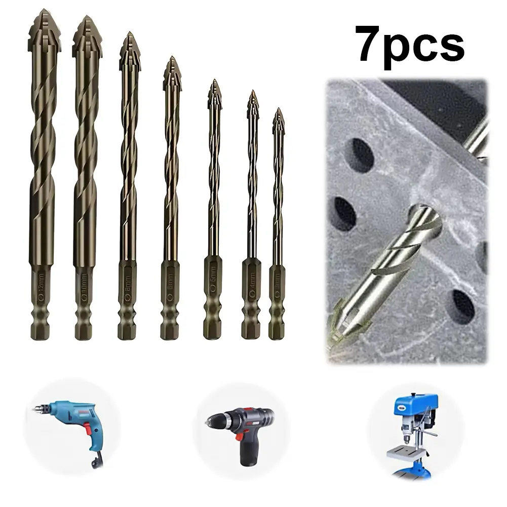 7Pcs Four-Flute Sawtooth Eccentric Drill Bit Multifunctional Oblique Eccentric Twist Drill Bit Hexagonal Shank for Wood Metal