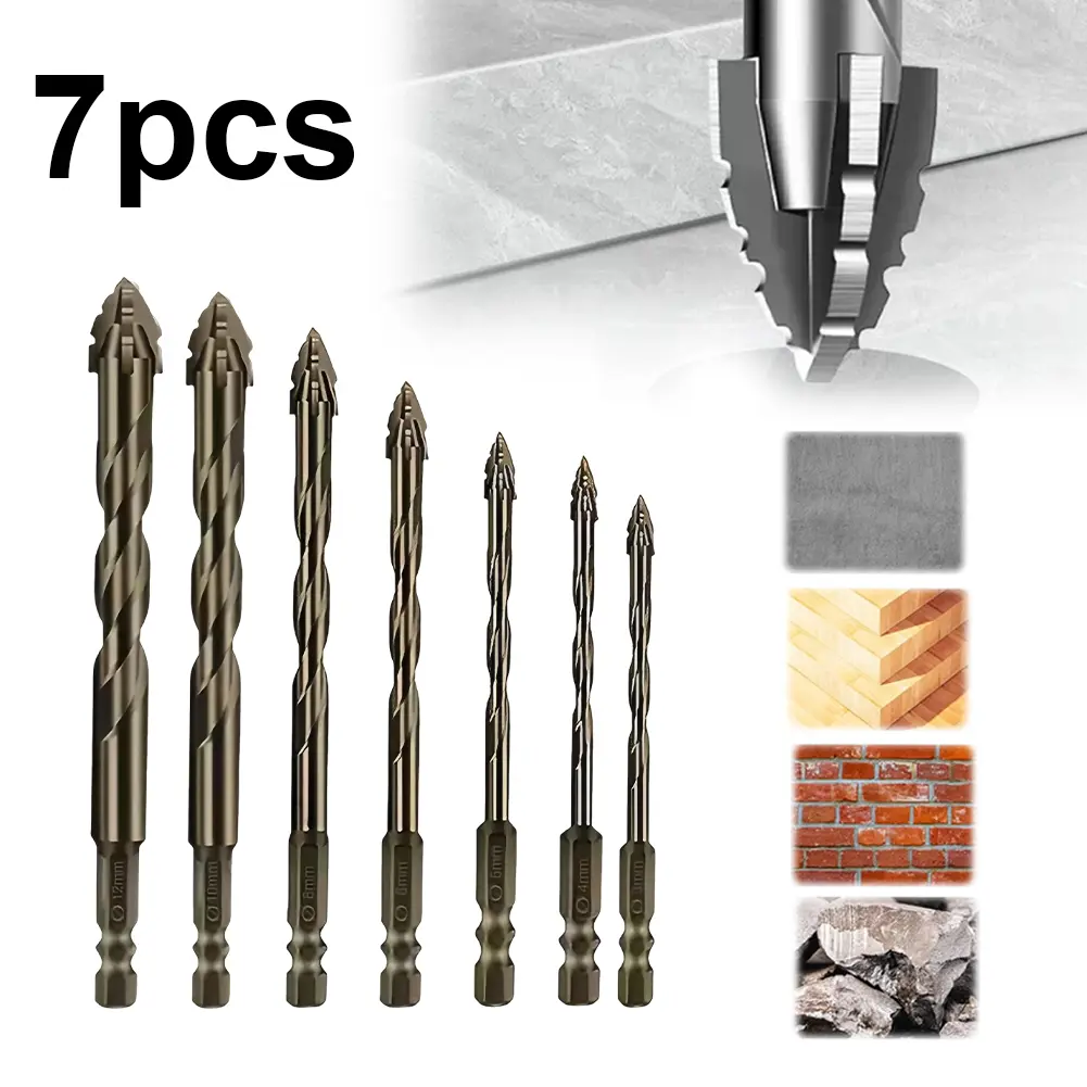 7Pcs Four-Flute Sawtooth Eccentric Drill Bit Multifunctional Oblique Eccentric Twist Drill Bit Hexagonal Shank for Wood Metal