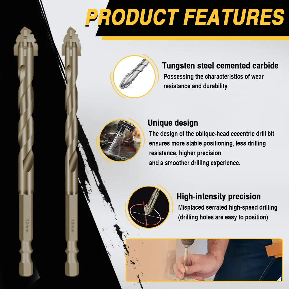 7Pcs Four-Flute Sawtooth Eccentric Drill Bit Multifunctional Oblique Eccentric Twist Drill Bit Hexagonal Shank for Wood Metal
