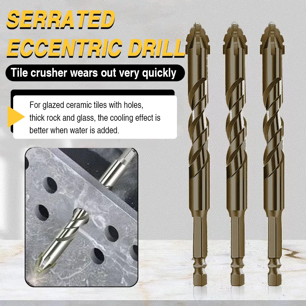 7Pcs Four-Flute Sawtooth Eccentric Drill Bit Multifunctional Oblique Eccentric Twist Drill Bit Hexagonal Shank for Wood Metal