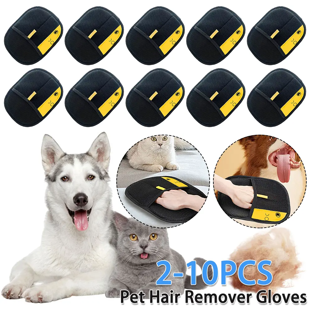 2-10PCS Pet Grooming Gloves Hair Remover Brush Pet Hair Remover Gloves for Dog Cat Rabbit with Long/Short/Curly Hair