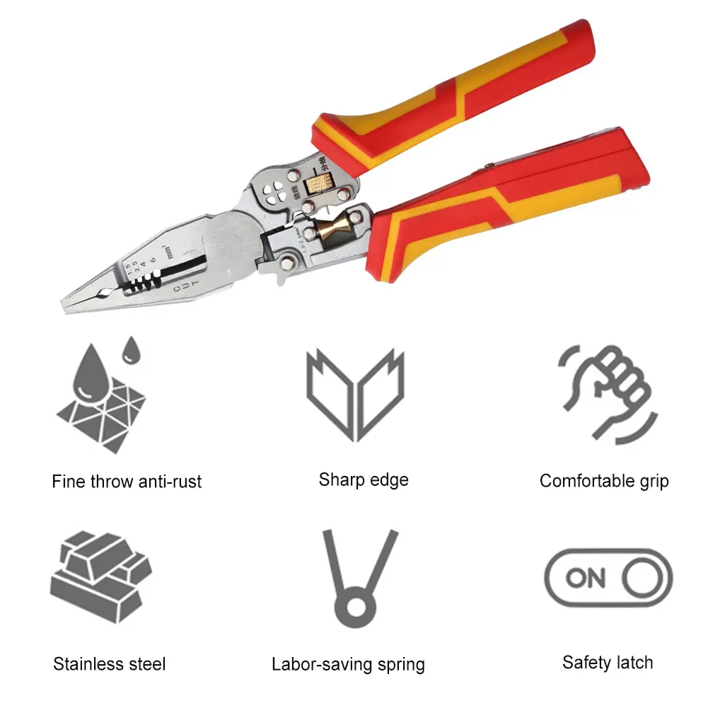 8 in 1 Versatile Wire Stripping Pliers with Electricity Measurement Multifunctional Wire Stripping Plier Cable Cutter Hand Tool