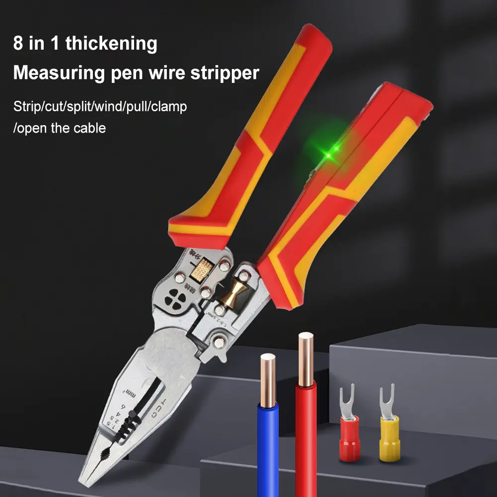 8 in 1 Versatile Wire Stripping Pliers with Electricity Measurement Multifunctional Wire Stripping Plier Cable Cutter Hand Tool