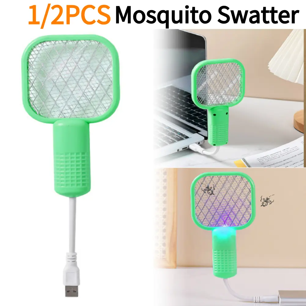 1/2PCS USB Bug Zapper Racket 2 in 1 Electric Fly Swatter Mosquitoes Trap Lamp for Indoor and Outdoor