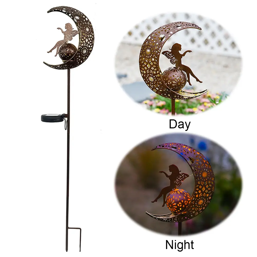 Solar Moon Fairy Garden Lamp Waterproof Fairy Ground Stake Lamp Solar Powered Decorative Fairy Lights for Garden Lawn Yard Patio