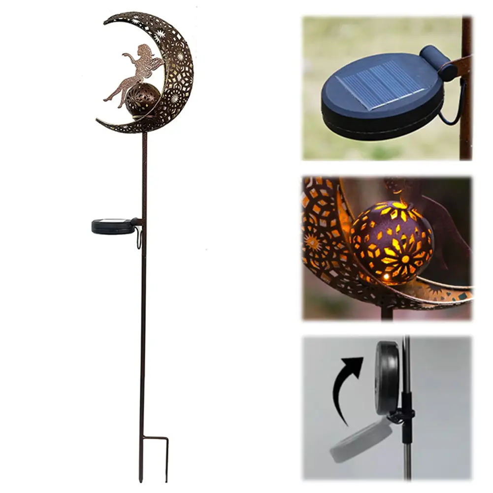 Solar Moon Fairy Garden Lamp Waterproof Fairy Ground Stake Lamp Solar Powered Decorative Fairy Lights for Garden Lawn Yard Patio