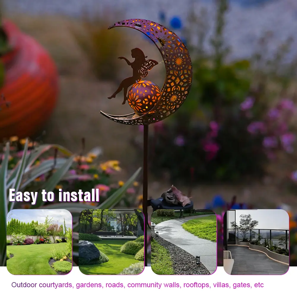 Solar Moon Fairy Garden Lamp Waterproof Fairy Ground Stake Lamp Solar Powered Decorative Fairy Lights for Garden Lawn Yard Patio