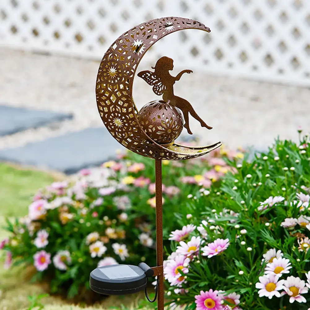 Solar Moon Fairy Garden Lamp Waterproof Fairy Ground Stake Lamp Solar Powered Decorative Fairy Lights for Garden Lawn Yard Patio
