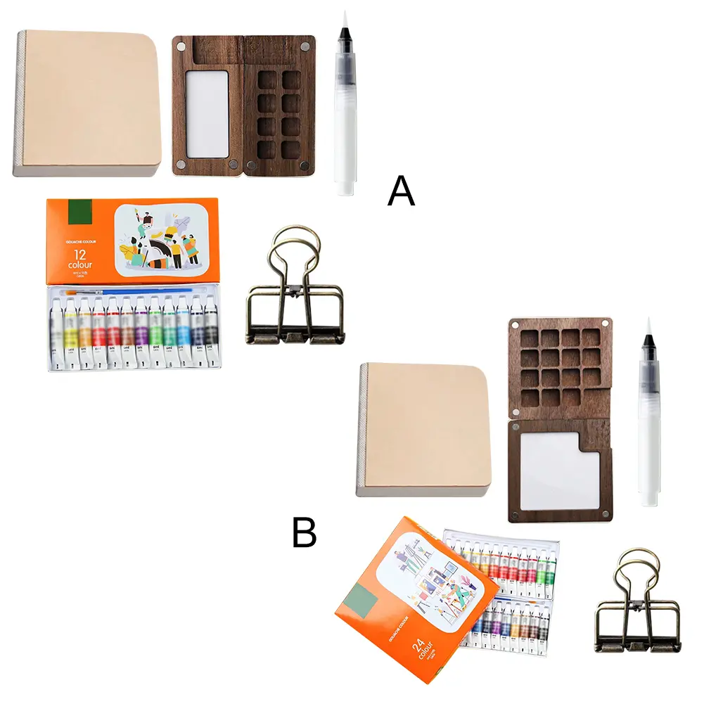 Travel Paint Palette Mini Watercolor Palette Set Portable Watercolor Set Wooden Grid Paint Box Gift for Kids