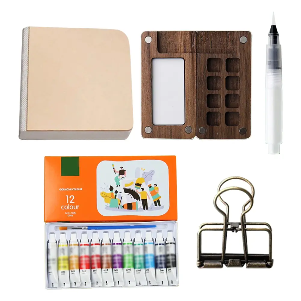 Travel Paint Palette Mini Watercolor Palette Set Portable Watercolor Set Wooden Grid Paint Box Gift for Kids
