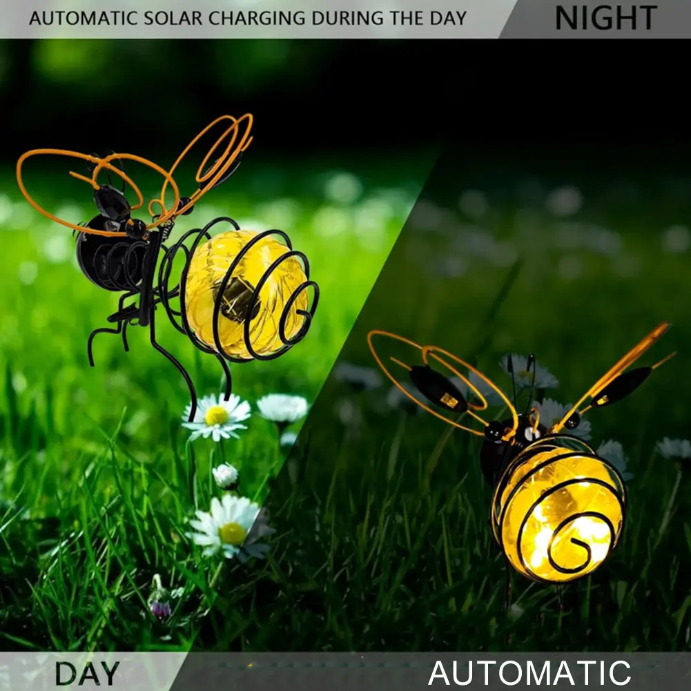 LED Metal Insects Light Ornament Solar Powered Hanging Flying Animals Lamp IP44 Waterproof Yard Balcony Porch Garden Decoration