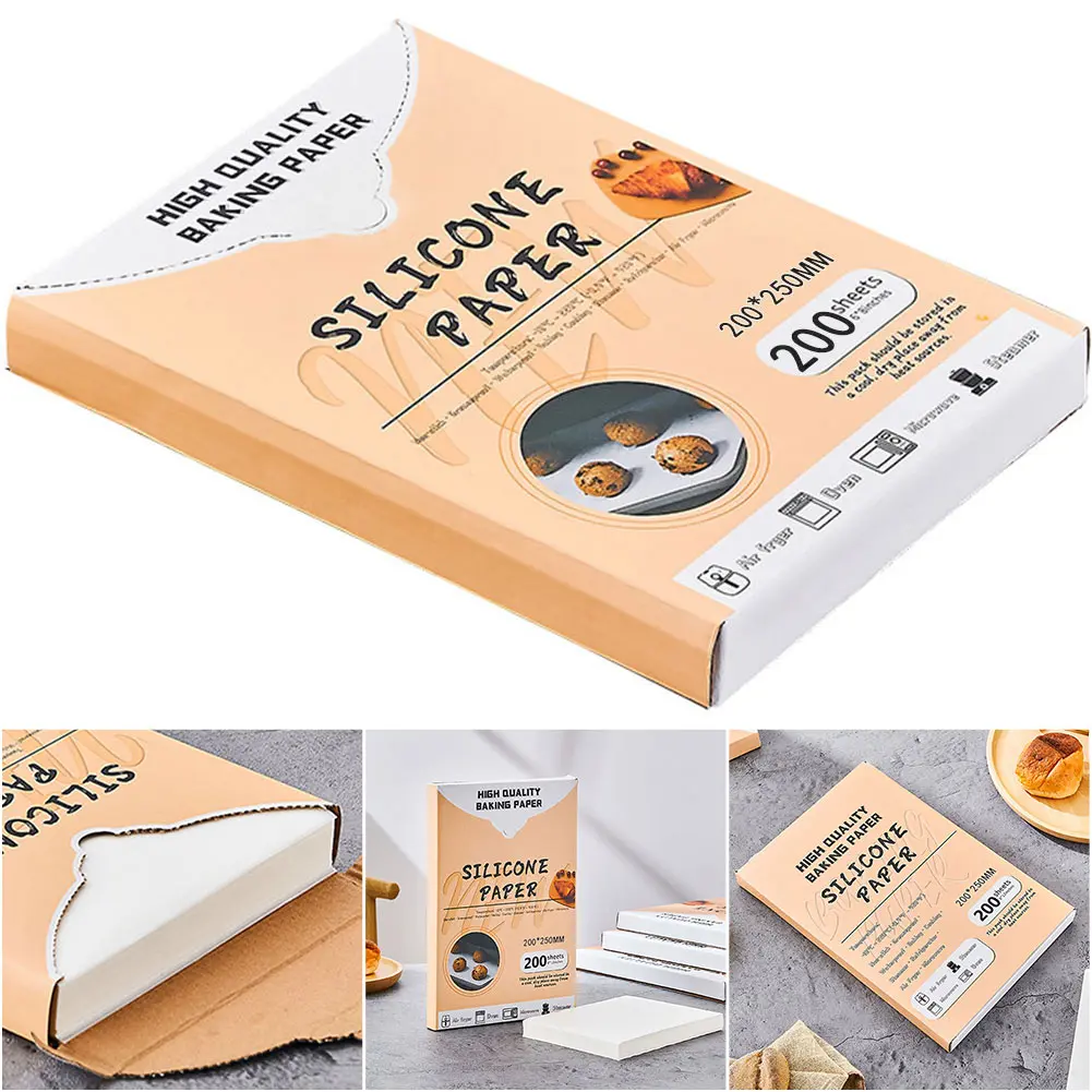200Pcs Silicone Oil Paper Heat-Resistant Square Special Paper Non-Stick Cooking Oil Paper for Home Kitchen