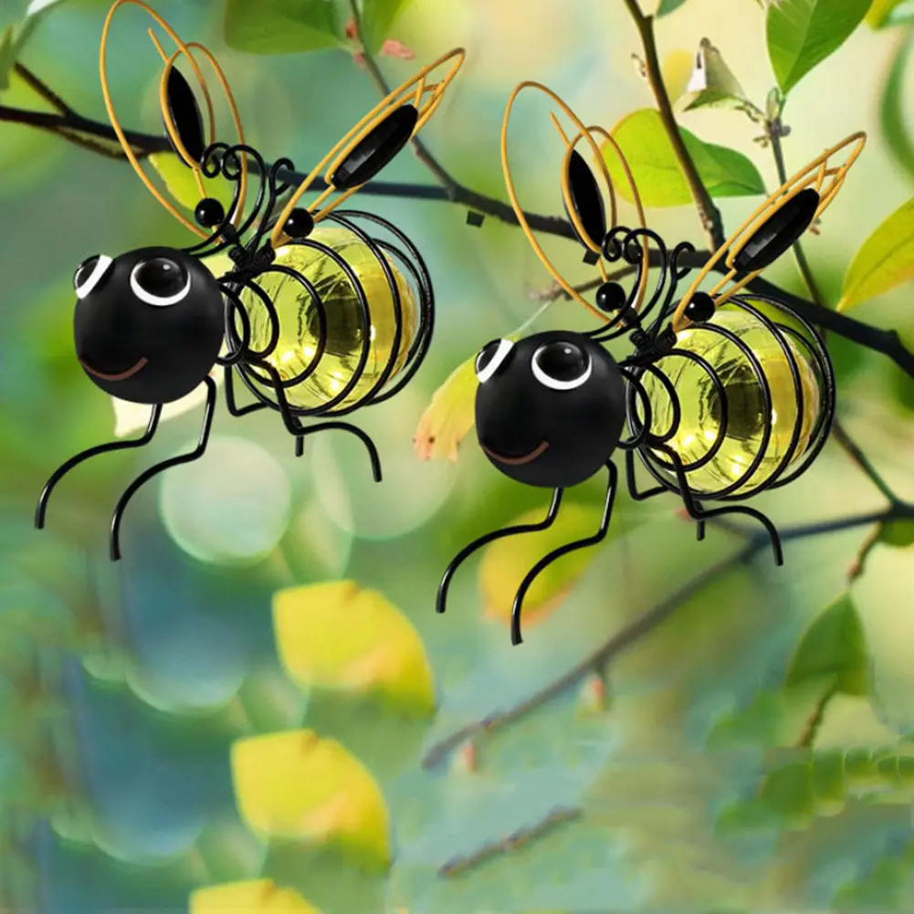 LED Metal Insects Light Ornament Solar Powered Hanging Flying Animals Lamp IP44 Waterproof Yard Balcony Porch Garden Decoration