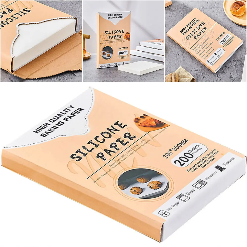 200Pcs Silicone Oil Paper Heat-Resistant Square Special Paper Non-Stick Cooking Oil Paper for Home Kitchen