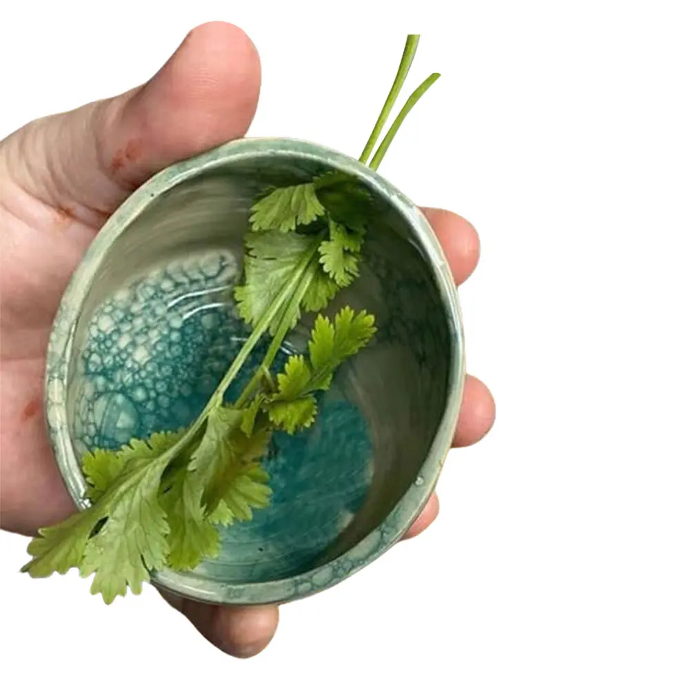 Herb Stripper Bowl Ceramic Herb Stripper Cup Four Round Holes Speckled Portable Herb Cilantro Leaf Stripper Tool Leaf Remover