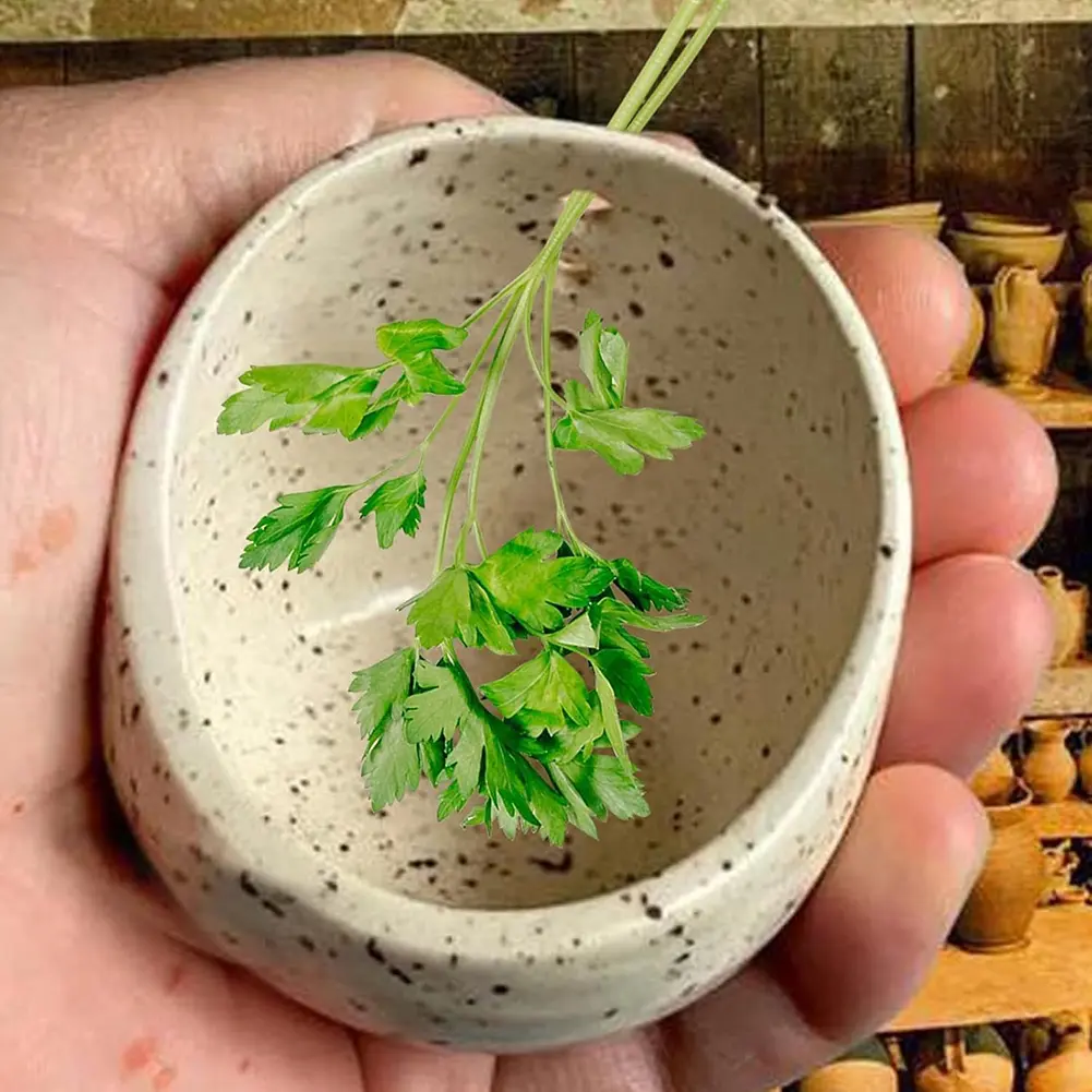 Herb Stripper Bowl Ceramic Herb Stripper Cup Four Round Holes Speckled Portable Herb Cilantro Leaf Stripper Tool Leaf Remover