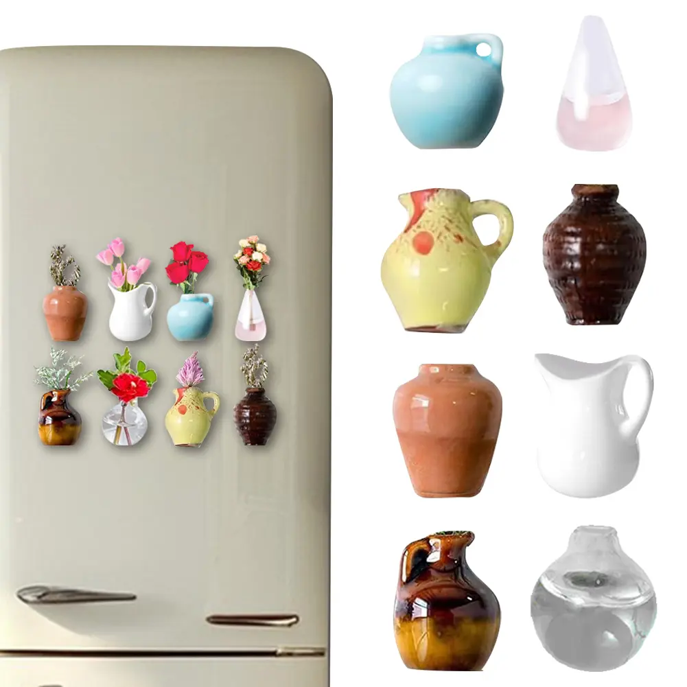 8pcs Mini Ceramic Vase Refrigerator Magnets 3D Fridge Magnets Refrigerator Stickers Decoration for Kitchen Office Whiteboard